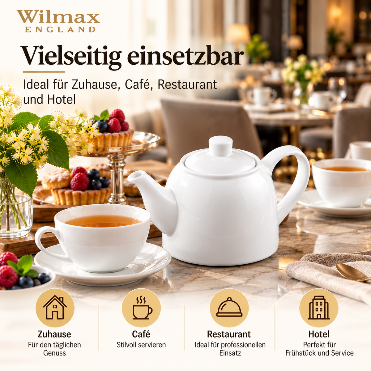 Wilmax Kaffee- und Teekanne mit integriertem Ausgusssieb 900 ml Weiß aus Porzellan