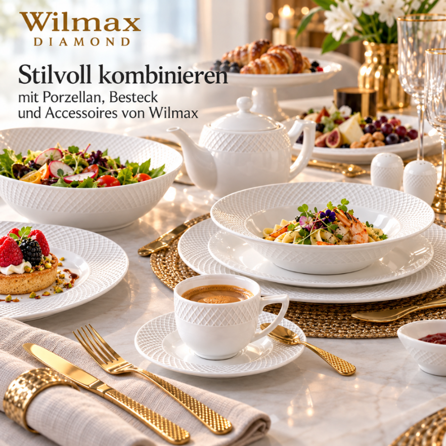 Wilmax Cappuccinotasse mit Untertasse 170 ml Weiß aus Porzellan