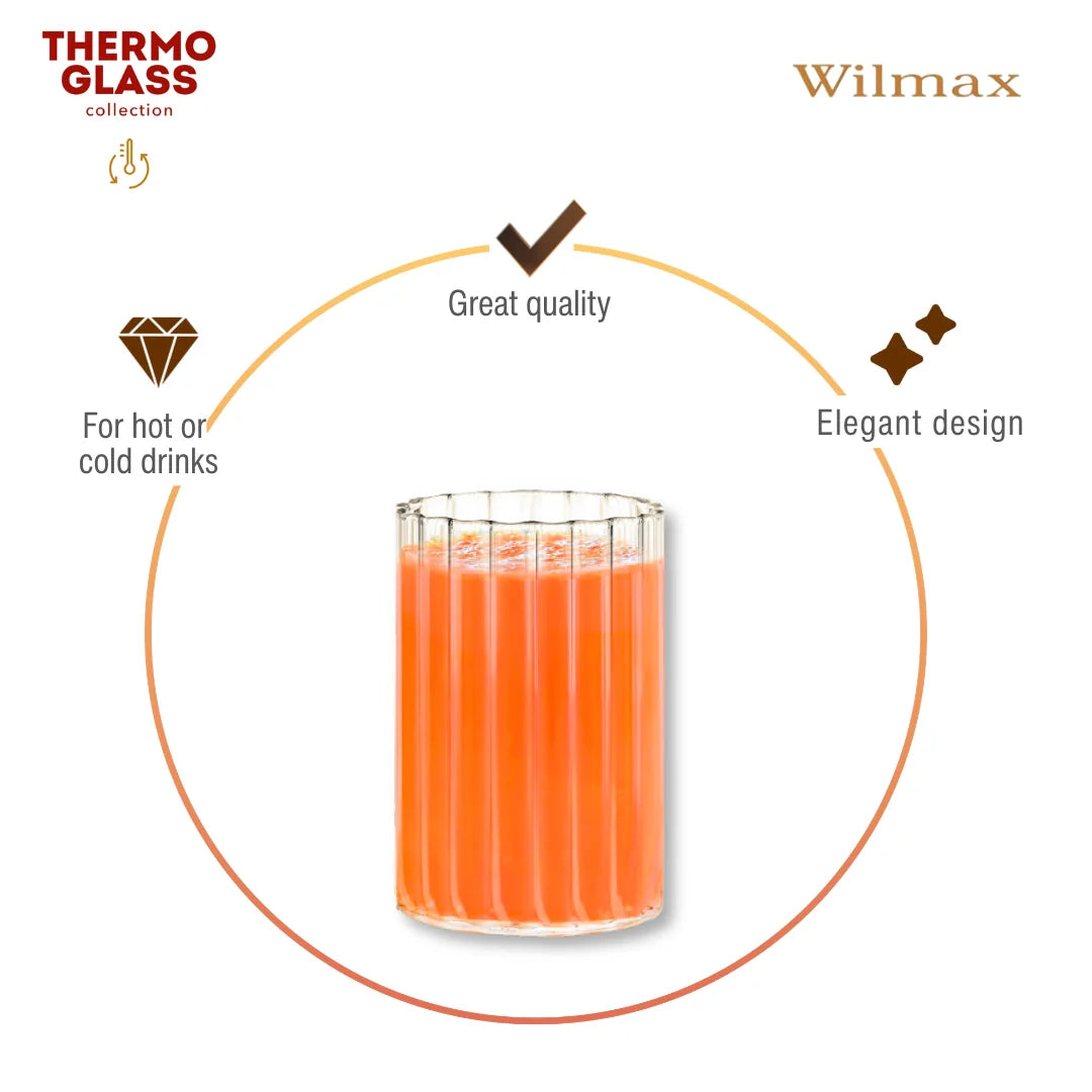 Wilmax Geriffeltes Glas 200 ml 6er-Set Transparent aus Borosilikatglas