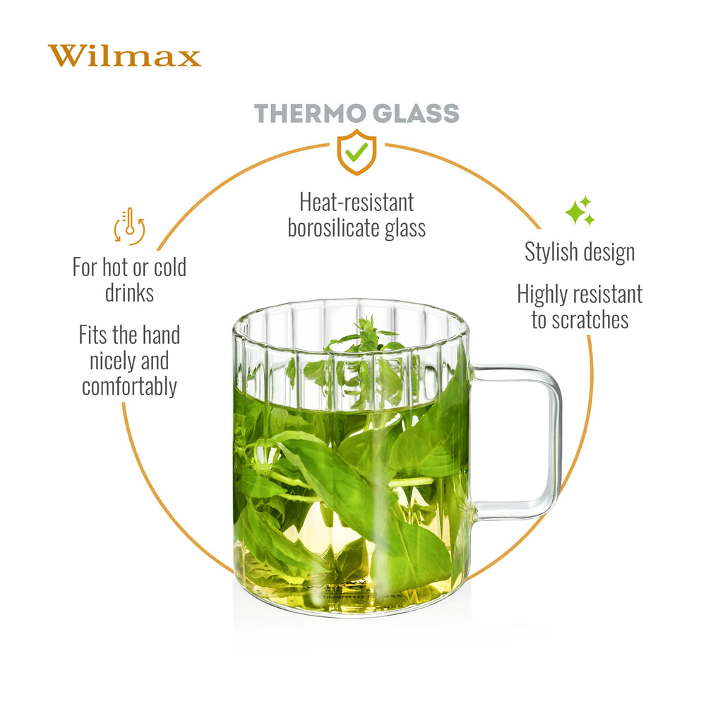 Wilmax Hitzebeständiger Glasbecher mit Henkel 300 ml Transparent aus Glas