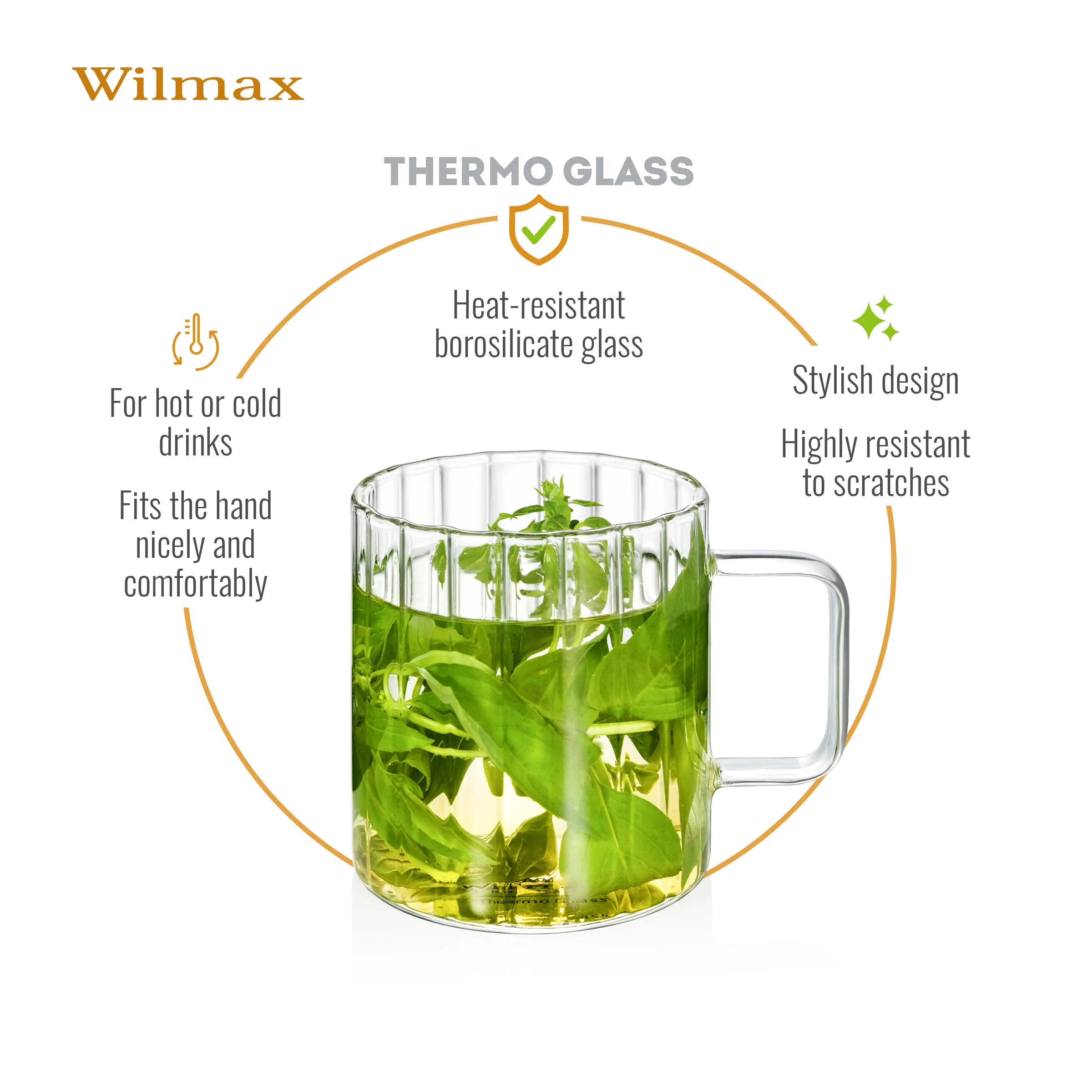 Wilmax Hitzebeständiger Glasbecher mit Henkel 300 ml Transparent aus Glas