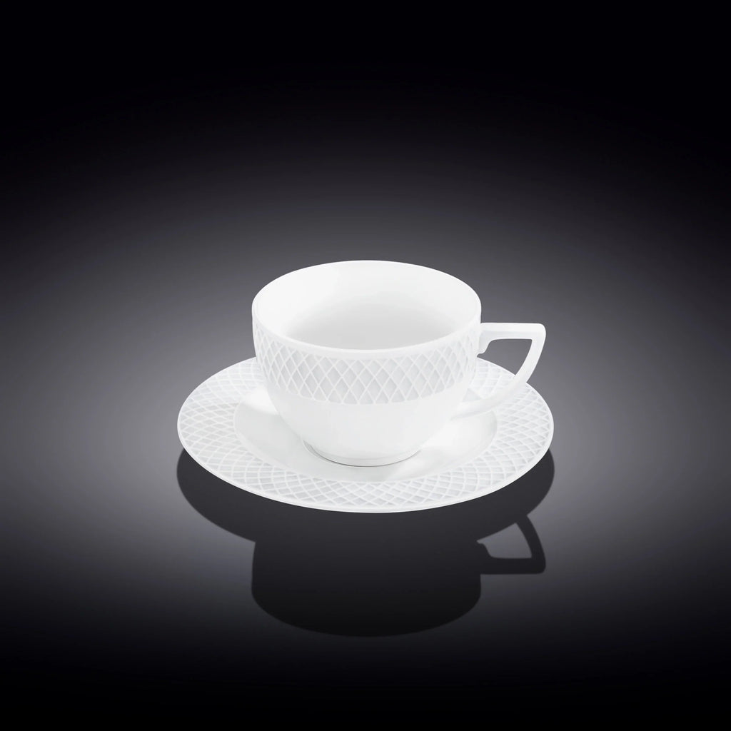 Wilmax Tasse mit Untertasse 240 ml Weiß aus Porzellan