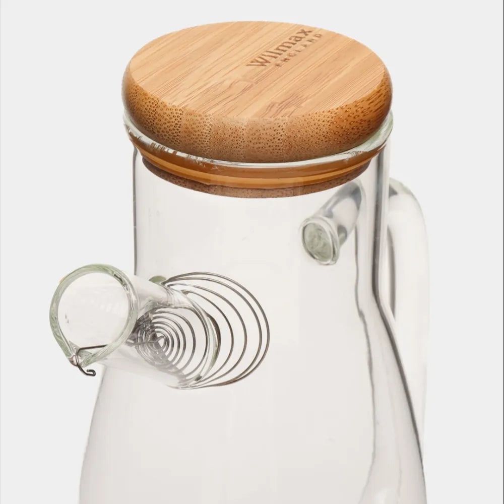 Wilmax Ölflasche 500 ml mit Bambusdeckel Transparent aus Glas