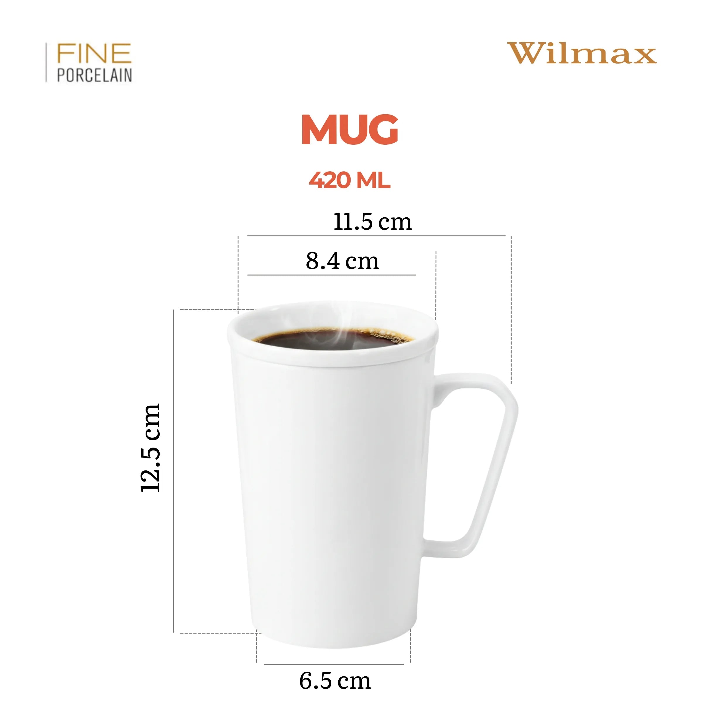 Wilmax Becher 420 ml Weiß aus Porzellan