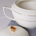 Wilmax Suppenterrine mit Deckel 2800 ml Weiß mit Golddekor aus Porzellan