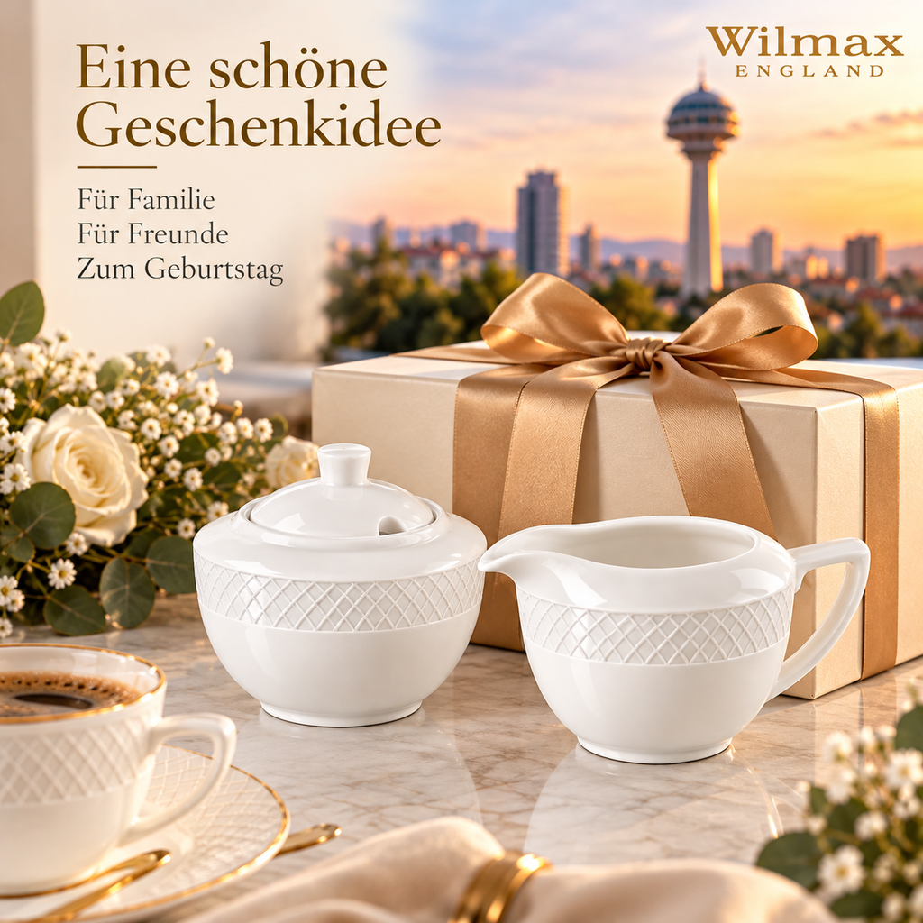 Wilmax Zuckerdosen- und Sahnekännchen 2-teilig Weiß aus Porzellan