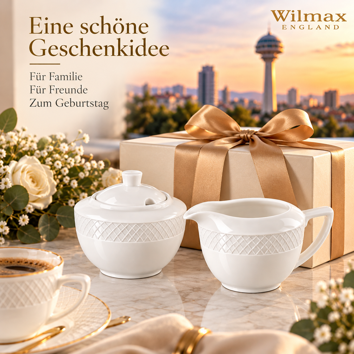 Wilmax Zuckerdosen- und Sahnekännchen 2-teilig Weiß aus Porzellan
