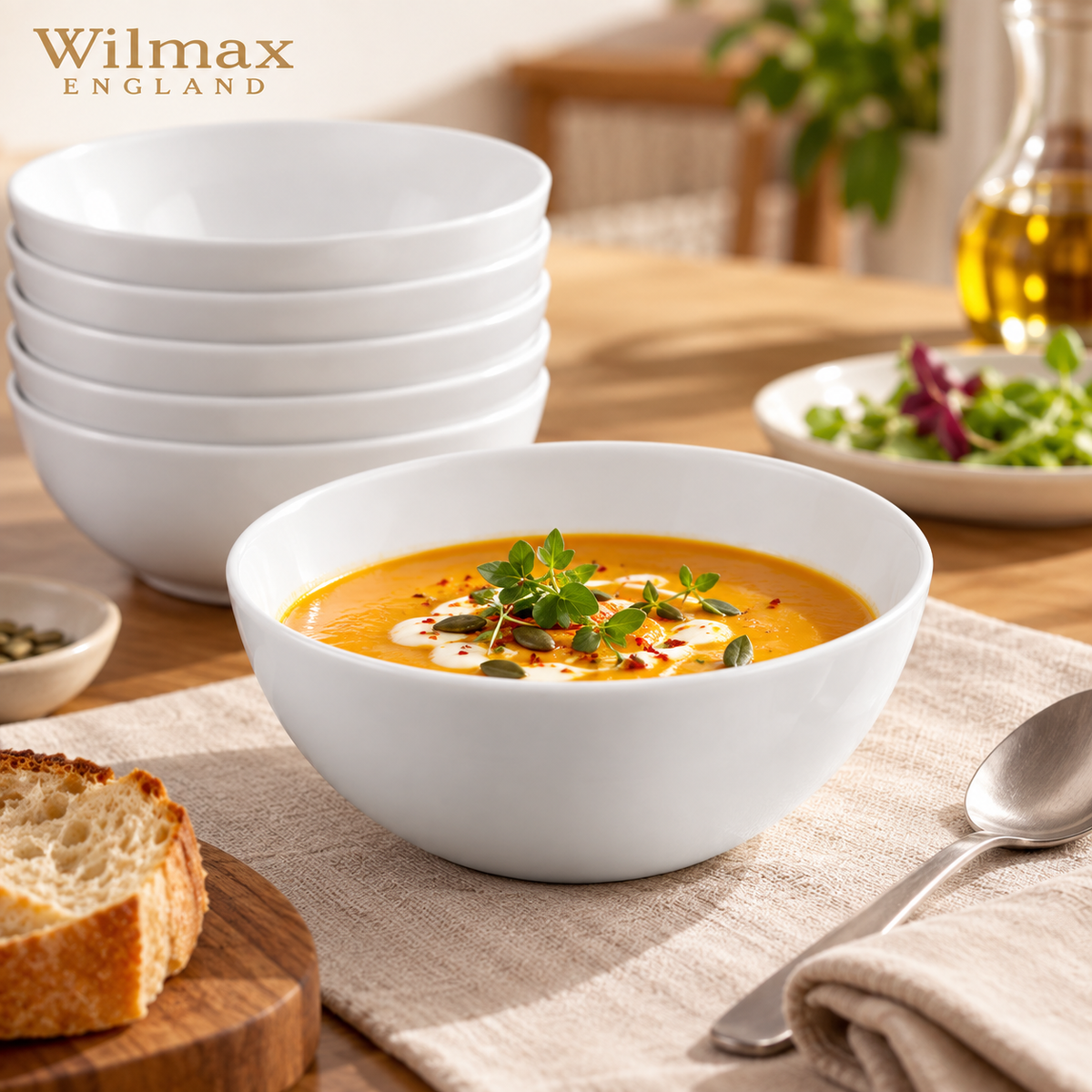 Wilmax Schale 14 cm 600 ml 6er-Set Weiß aus Porzellan