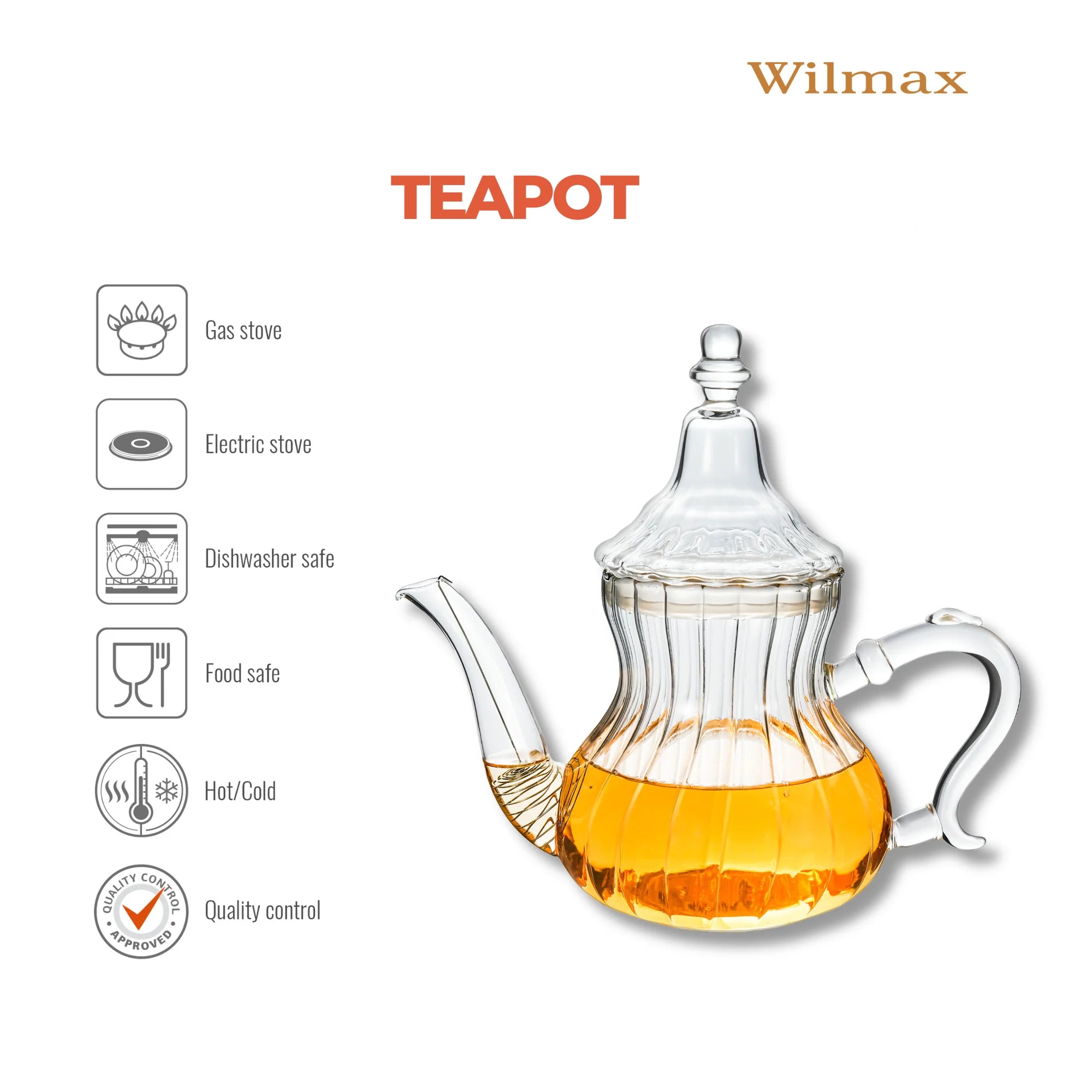 Wilmax Teekanne 850 ml Transparent aus Thermoglas Moroccan Style