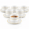 Wilmax Tasse mit Untertasse 240 ml 6er-Set Weiß mit goldfarbenem Dekor aus Porzellan