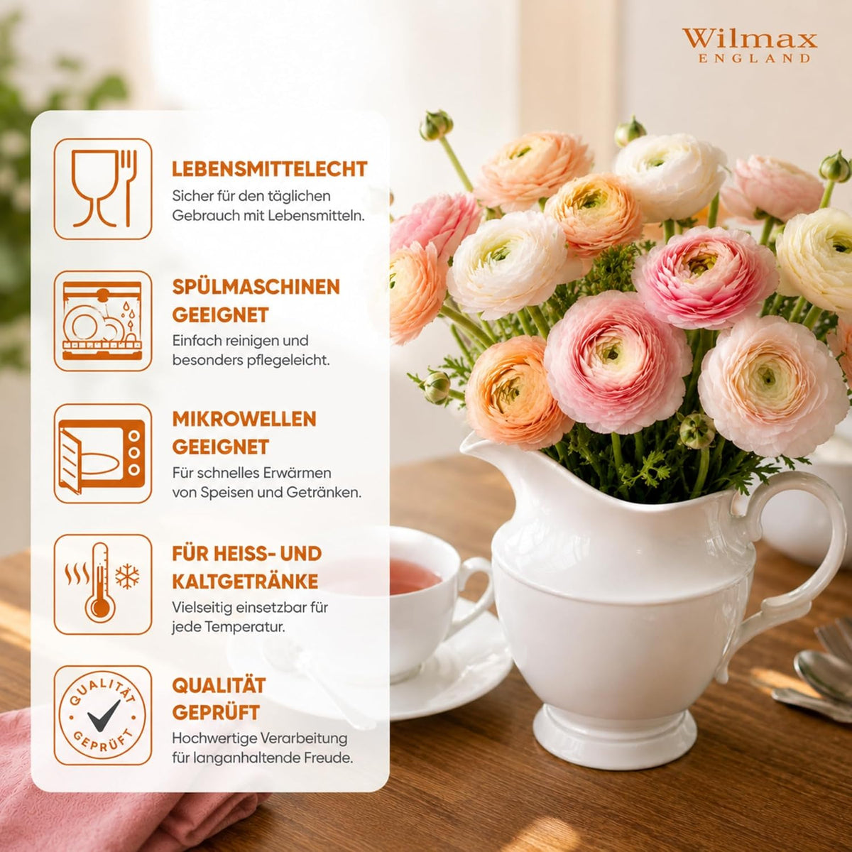 Wilmax Krug 1,7 Liter Weiß aus Porzellan