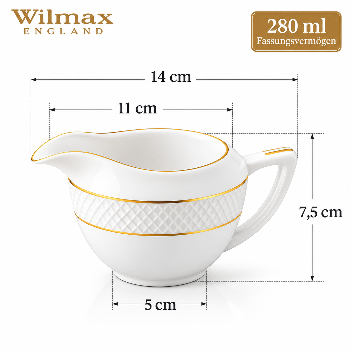 Wilmax Milchkännchen 280 ml Weiß mit Golddekor aus Porzellan