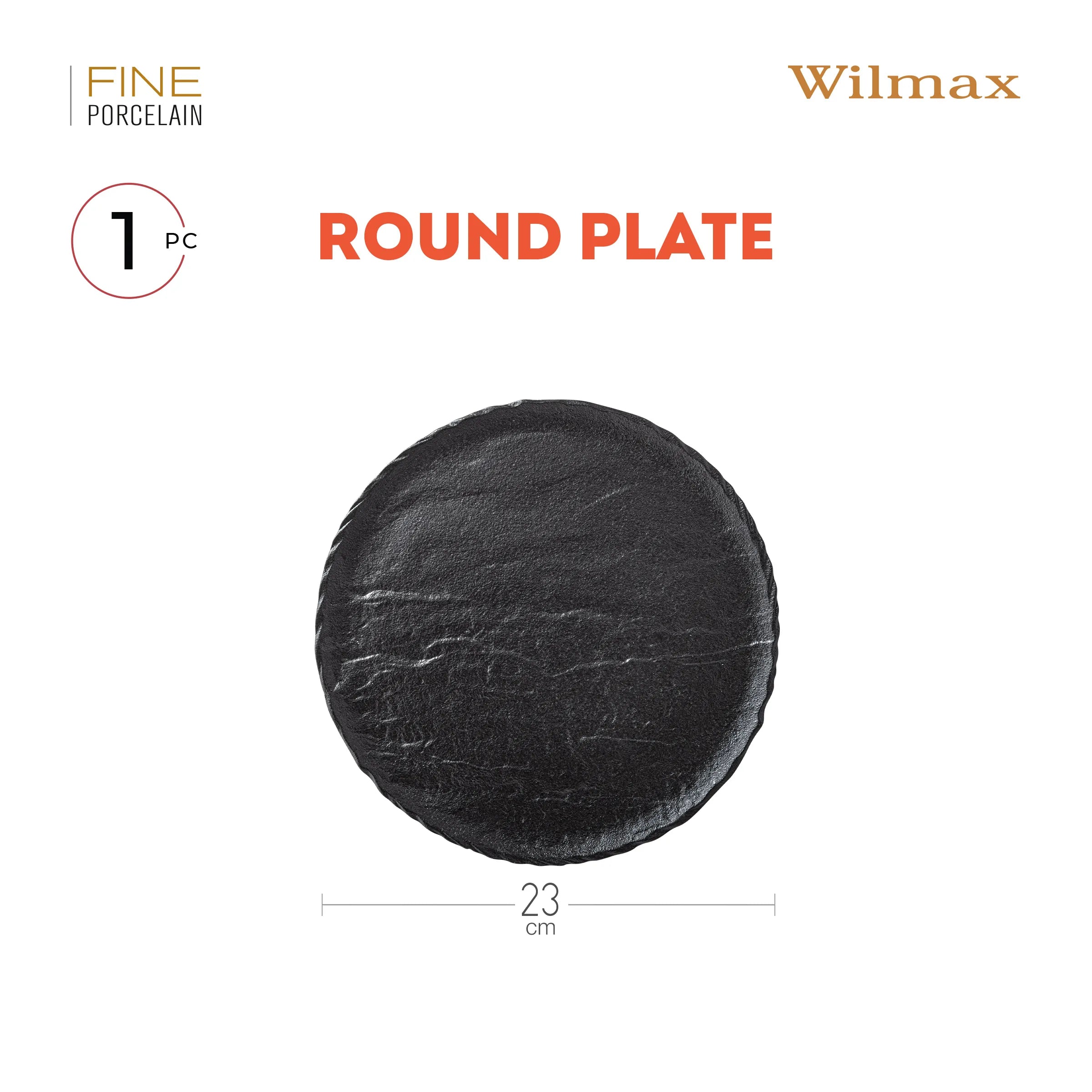 Wilmax Runder Teller 23 cm 3er-Set Schwarz aus Porzellan