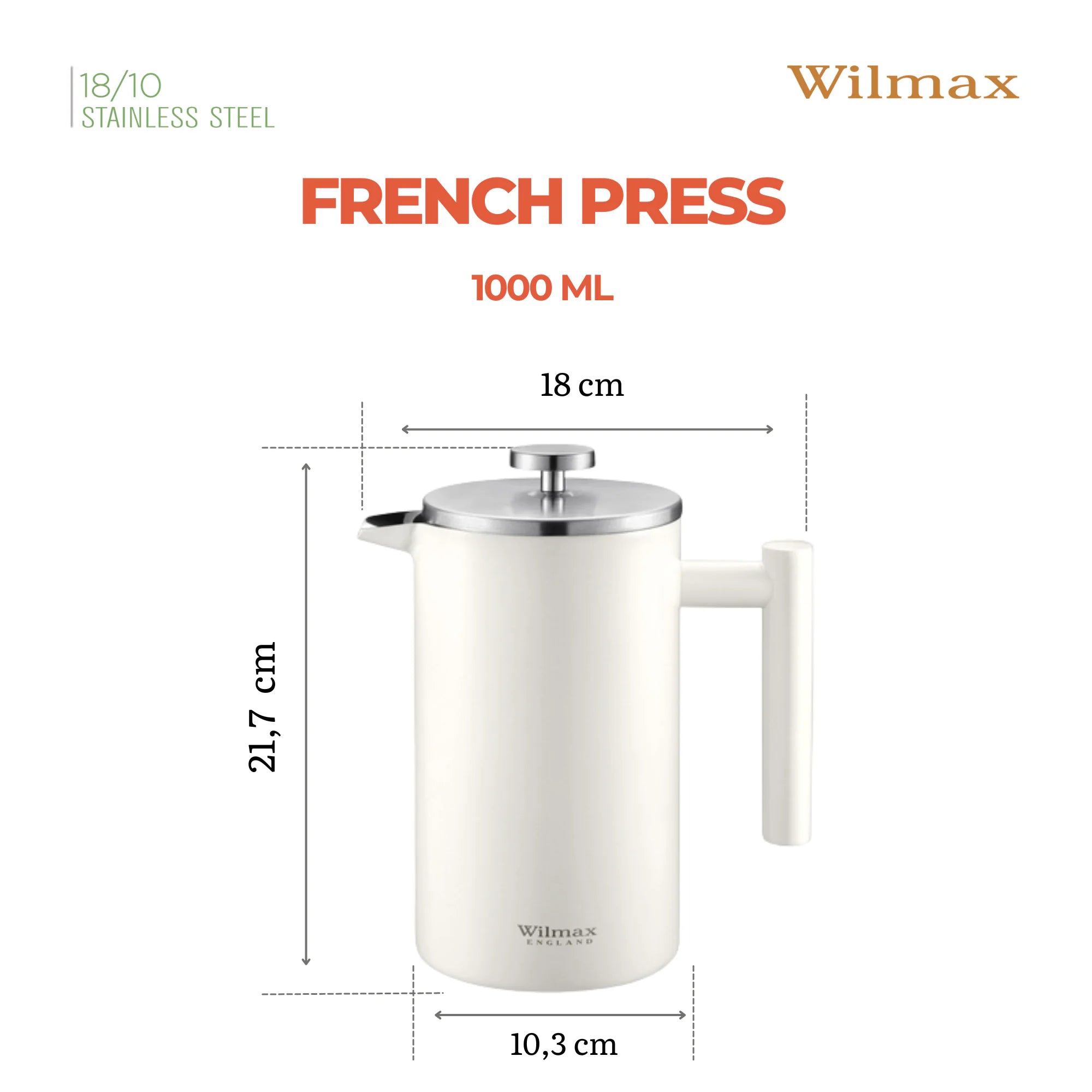 Wilmax French Press 1000 ml aus Edelstahl