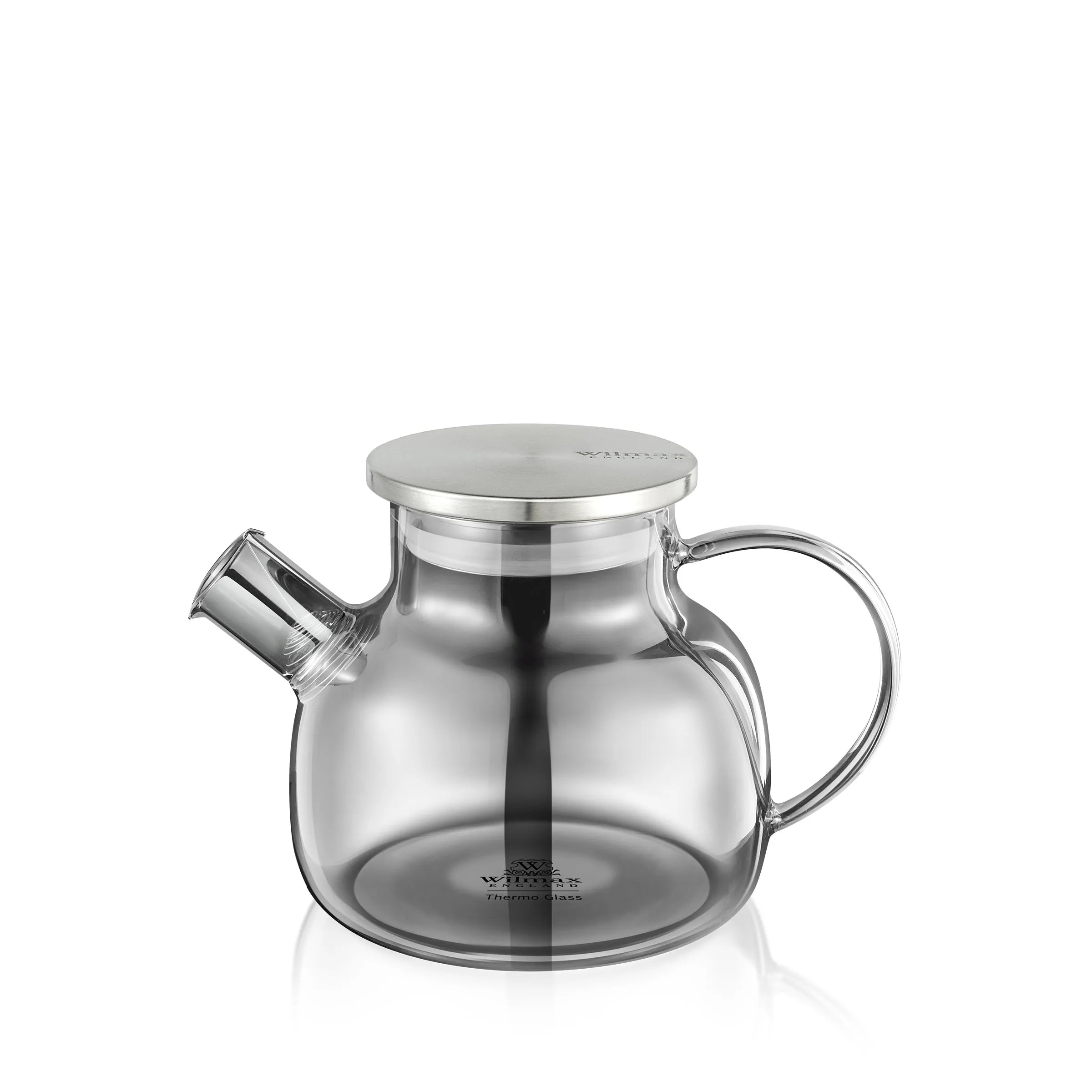 Wilmax Teekanne 950 ml mit Federfilter und mit Edelstahldeckel Grau aus Thermoglas