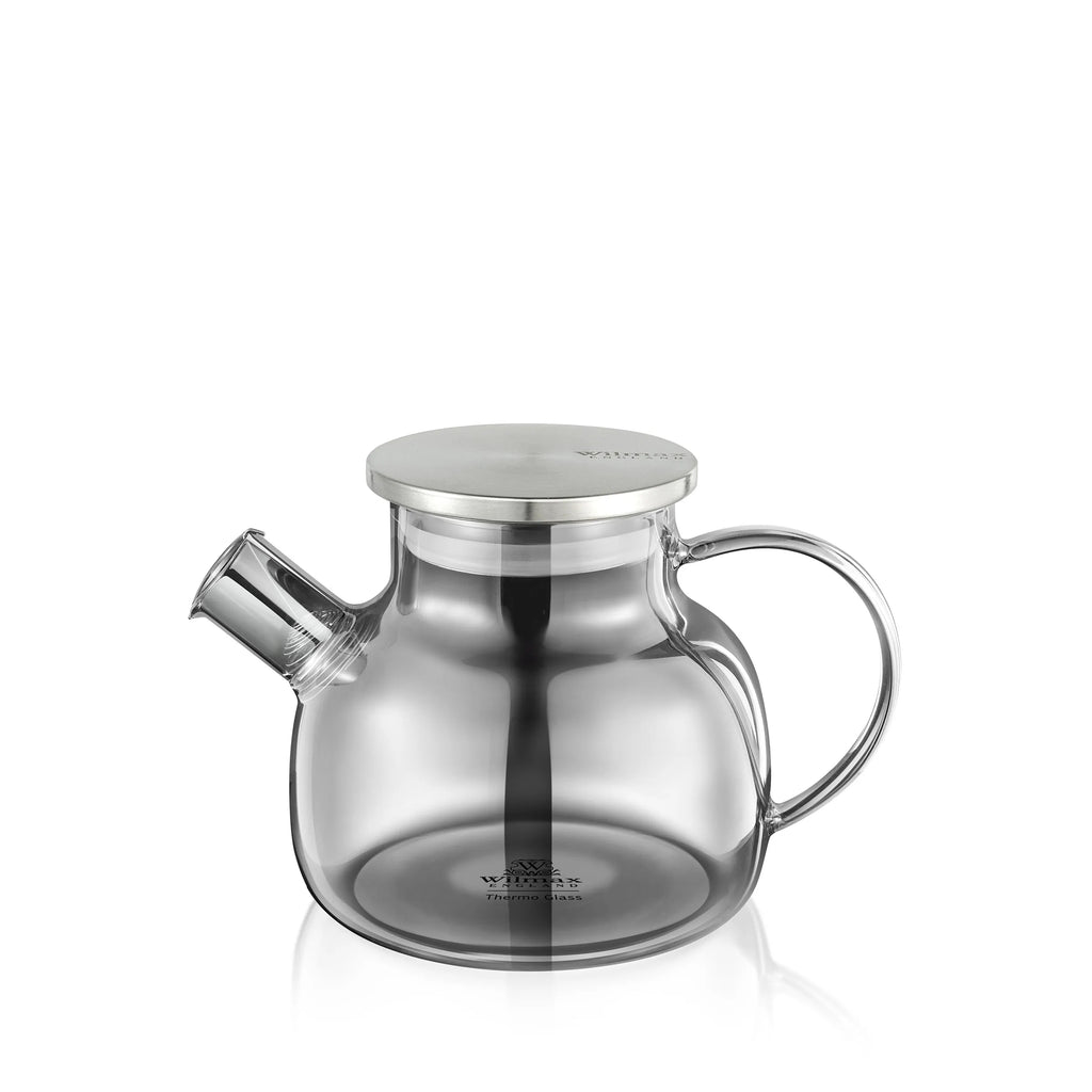 Wilmax Teekanne 950 ml mit Federfilter und mit Edelstahldeckel Grau aus Thermoglas