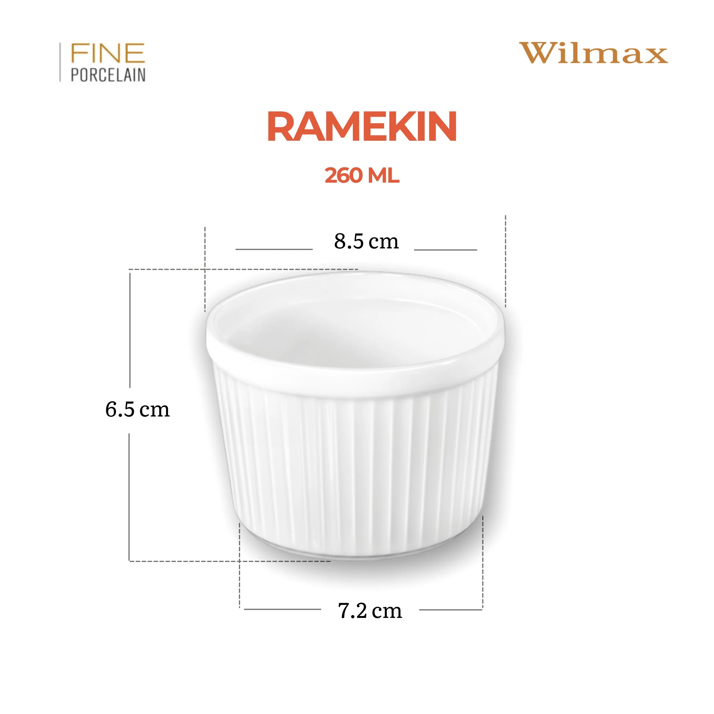 Wilmax Ramekin Ø 8,5 cm 260 ml Weiß aus Porzellan