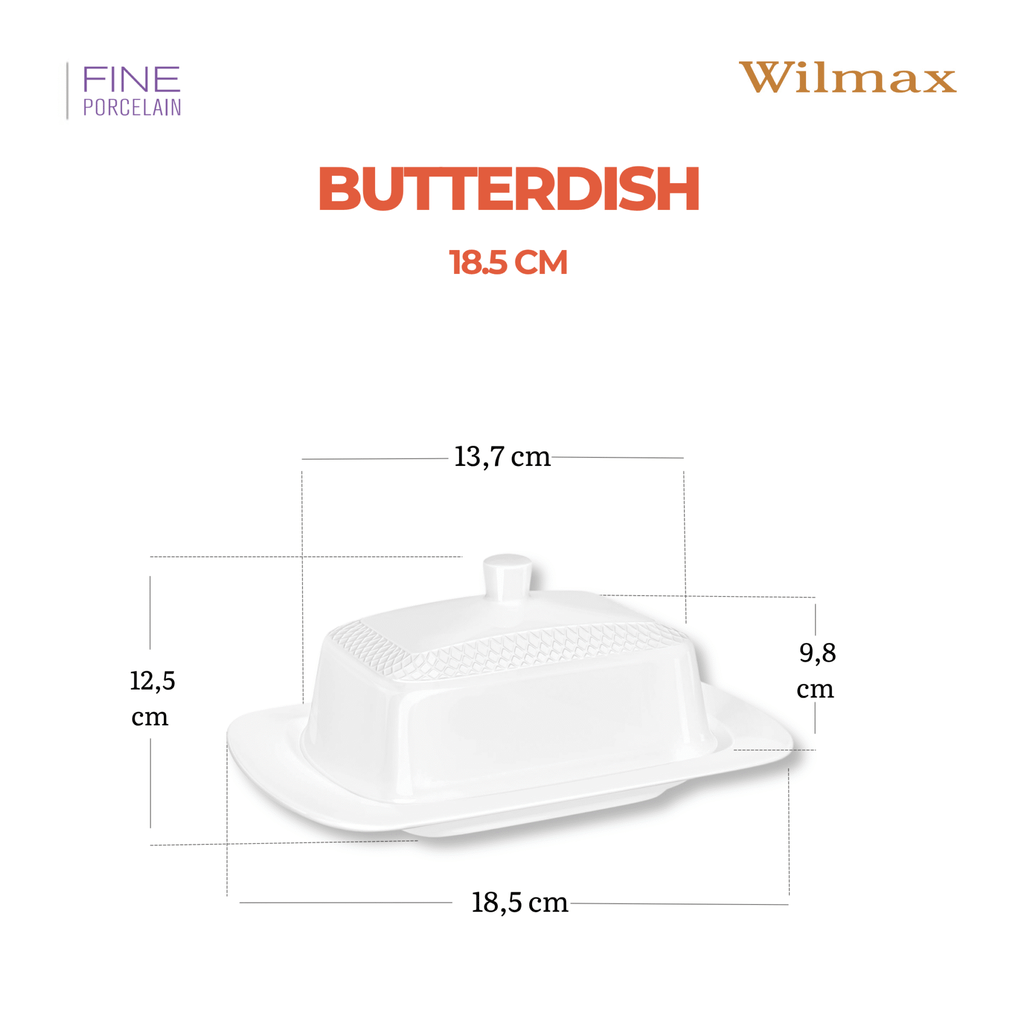 Wilmax Butterdose mit Deckel 18,5 × 12,5 × 7,5 cm Weiß aus Porzellan