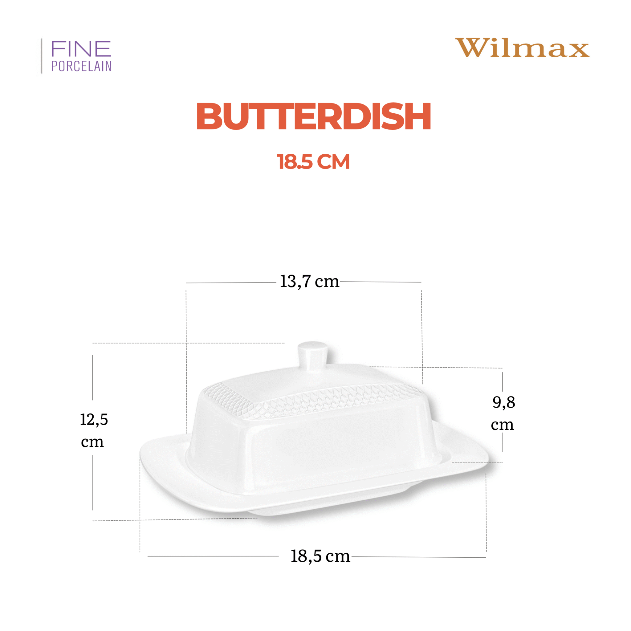 Wilmax Butterdose mit Deckel 18,5 × 12,5 × 7,5 cm Weiß aus Porzellan