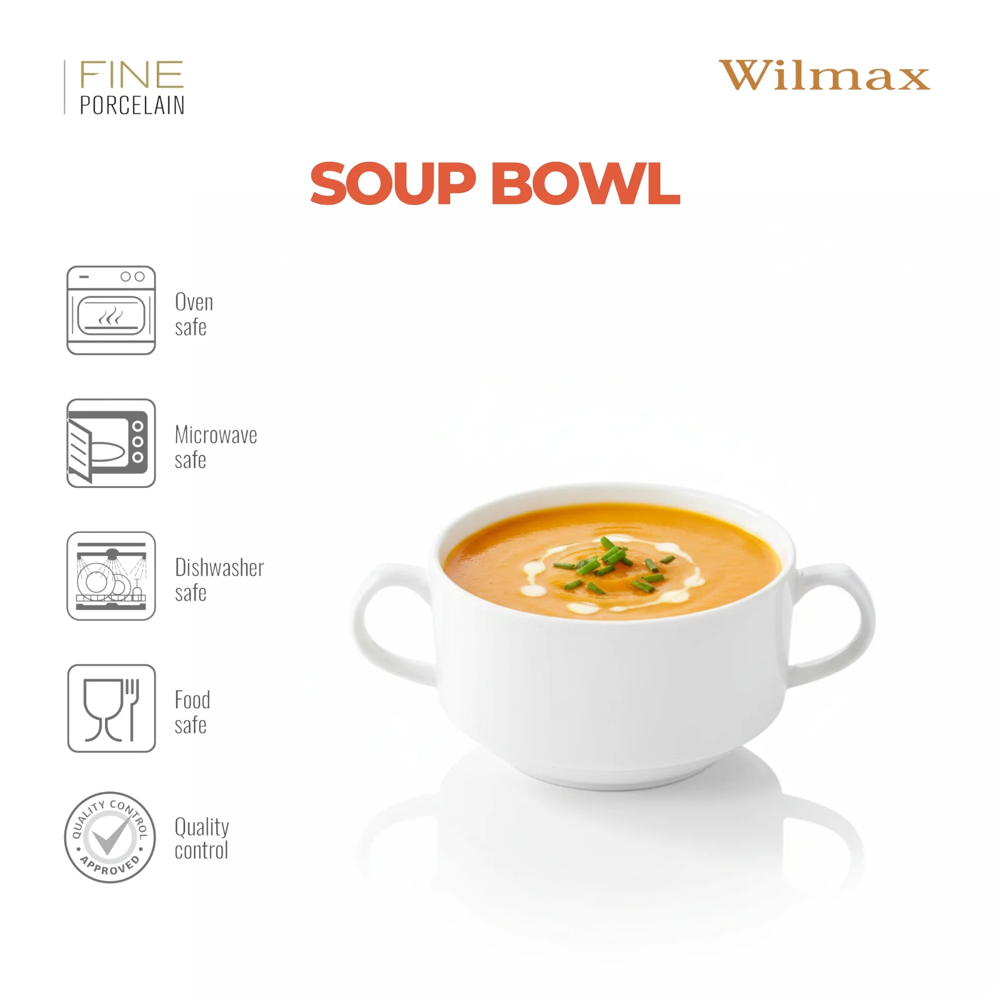 Wilmax Suppentasse 350 ml 4er-Set Weiß aus Porzellan