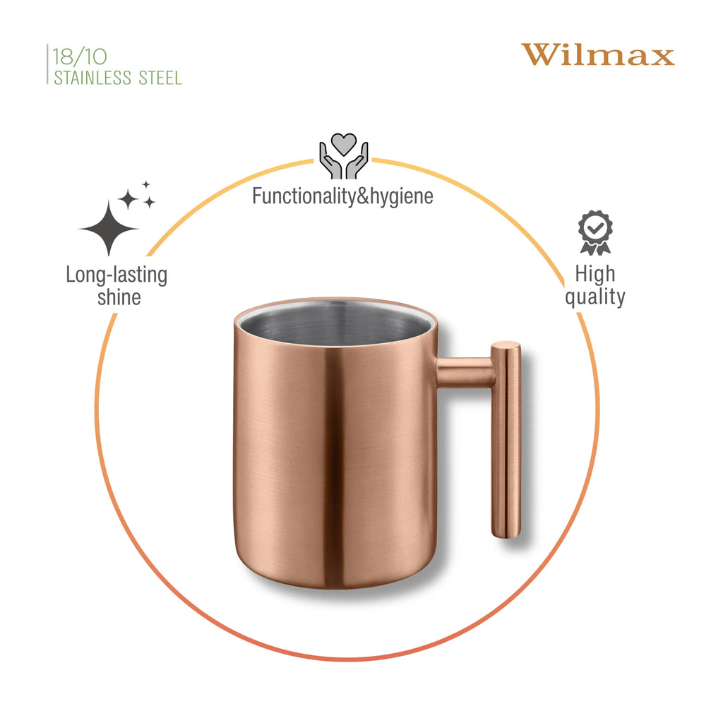 Wilmax Doppelwandiger Becher 350 ml Gold aus Edelstahl