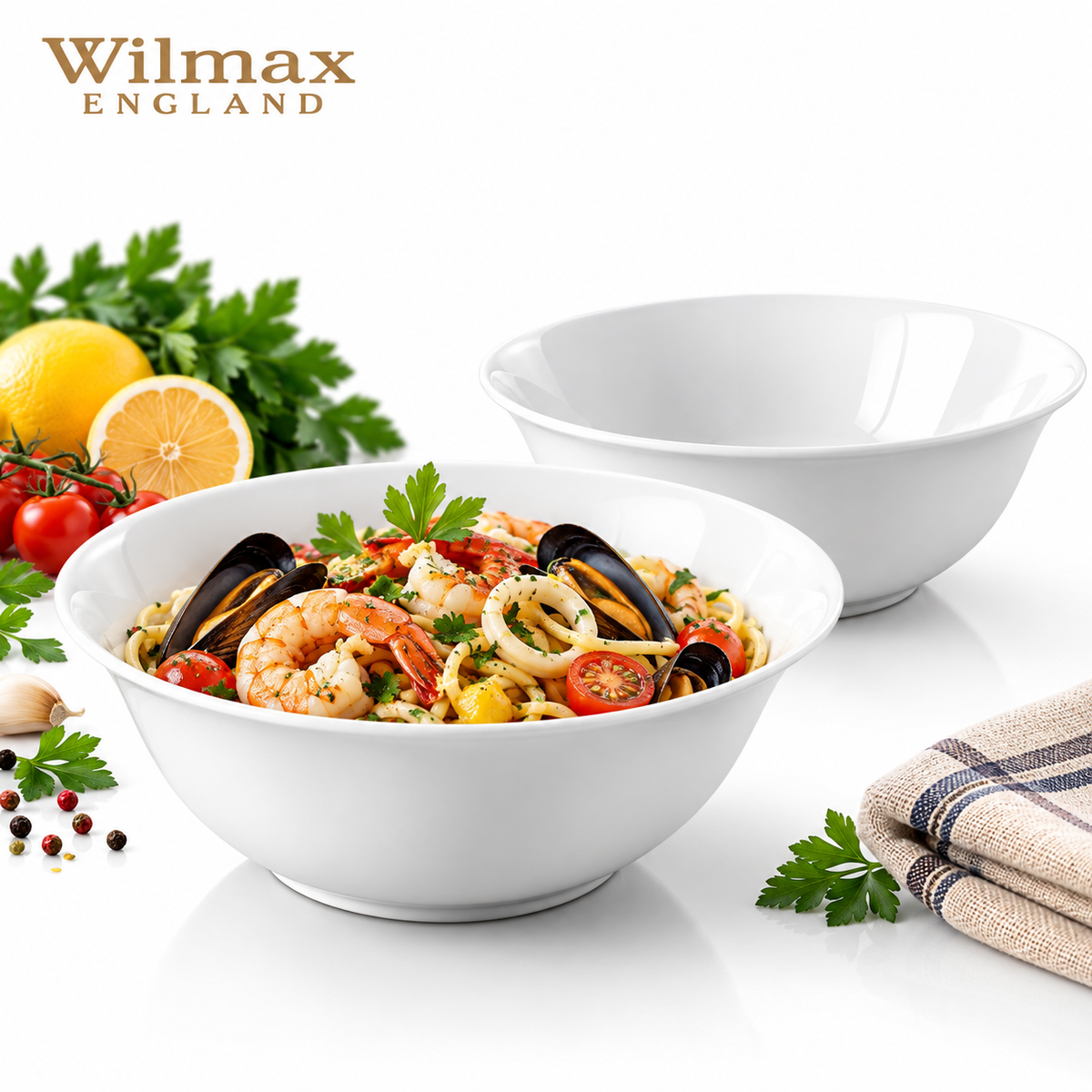 Wilmax Schale 1600 ml 20 cm 2er-Set Weiß aus Porzellan