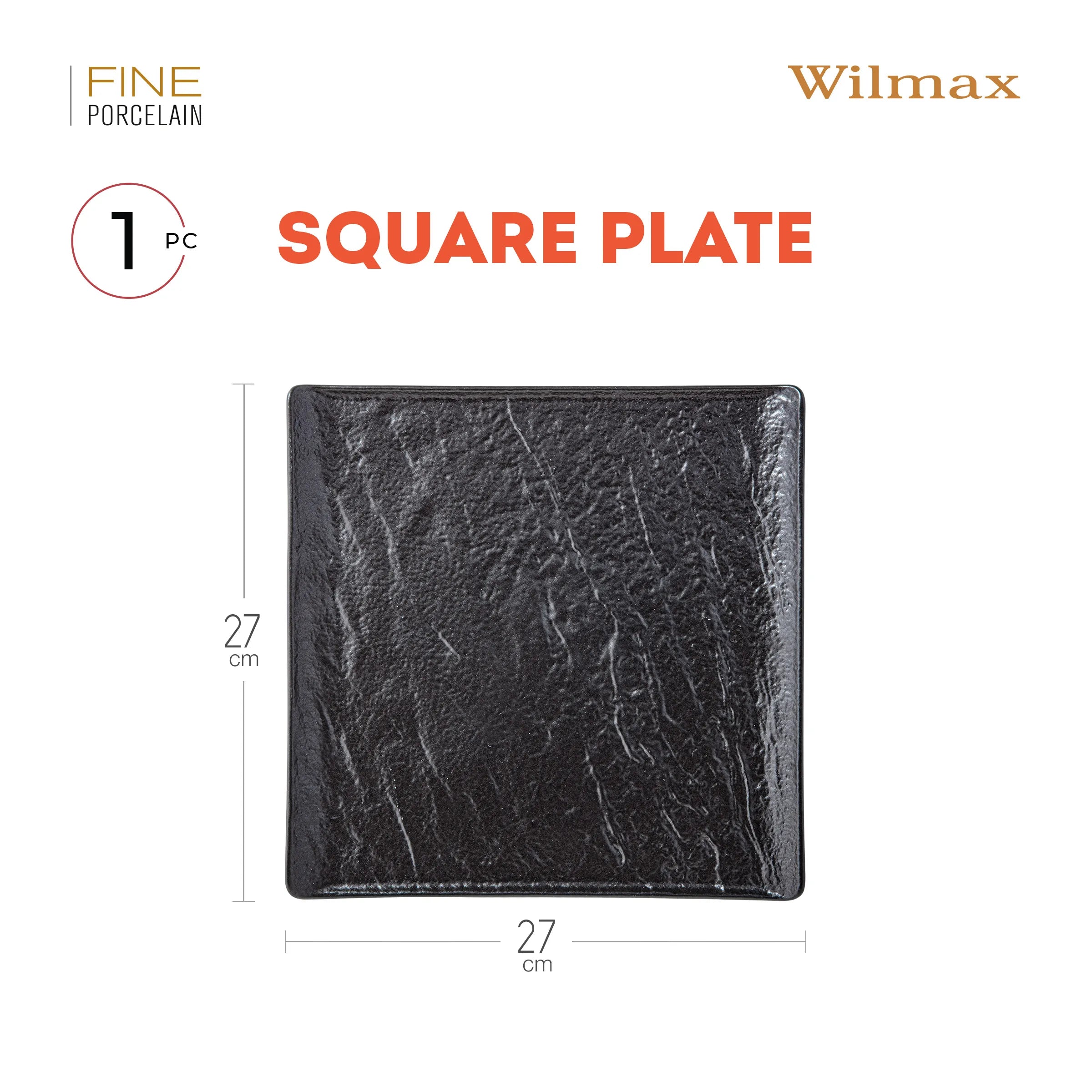 Wilmax Quadratische Servierplatte 27 × 27 cm Schwarz aus Porzellan