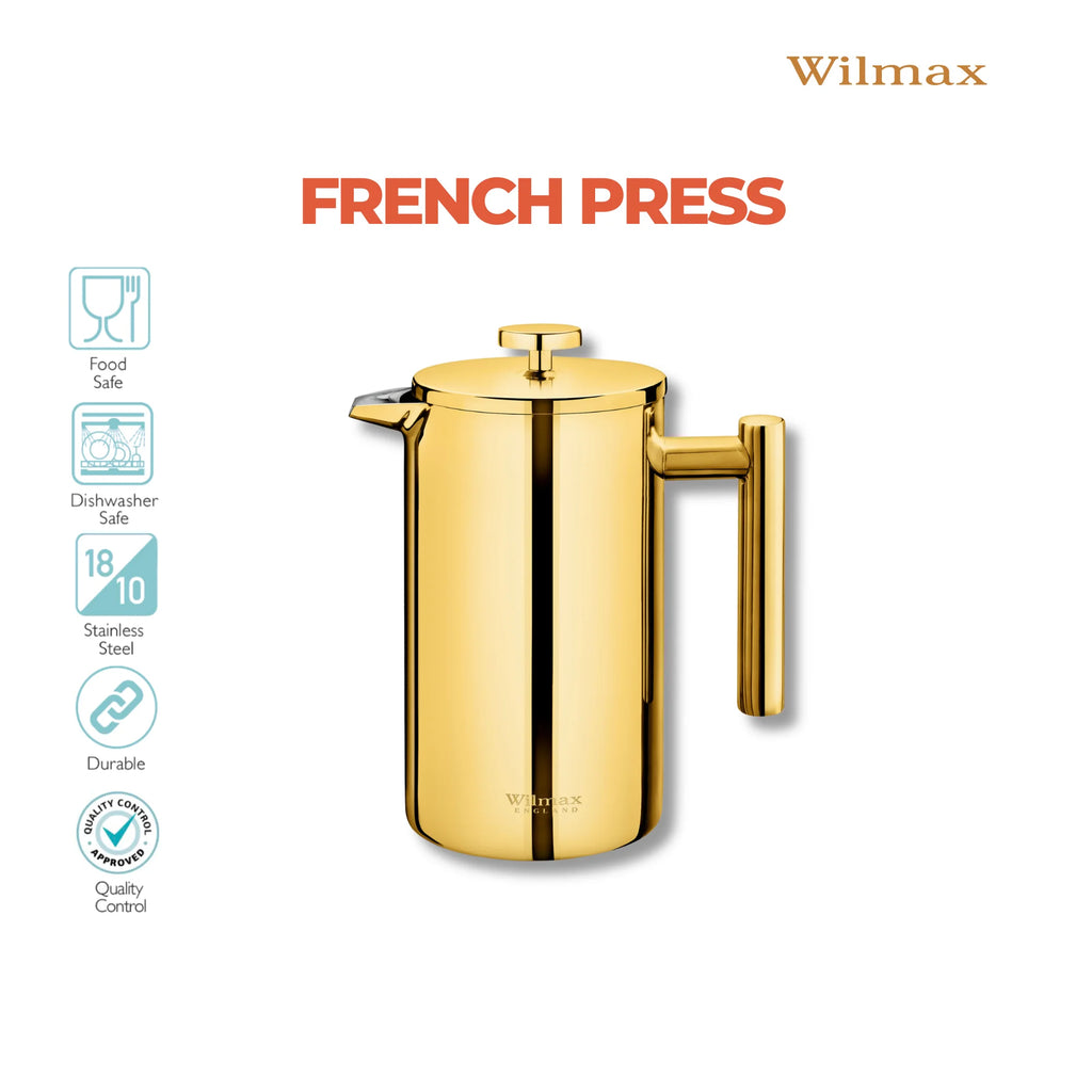 Wilmax Doppelwandige French Press 1000 ml Gold aus Edelstahl
