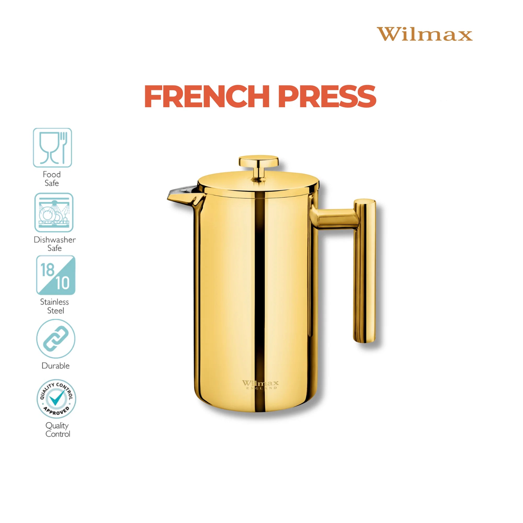 Wilmax Doppelwandige French Press 1000 ml Gold aus Edelstahl