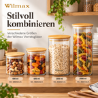 Wilmax Vorratsglas 1500 ml mit Bambusdeckel Transparent