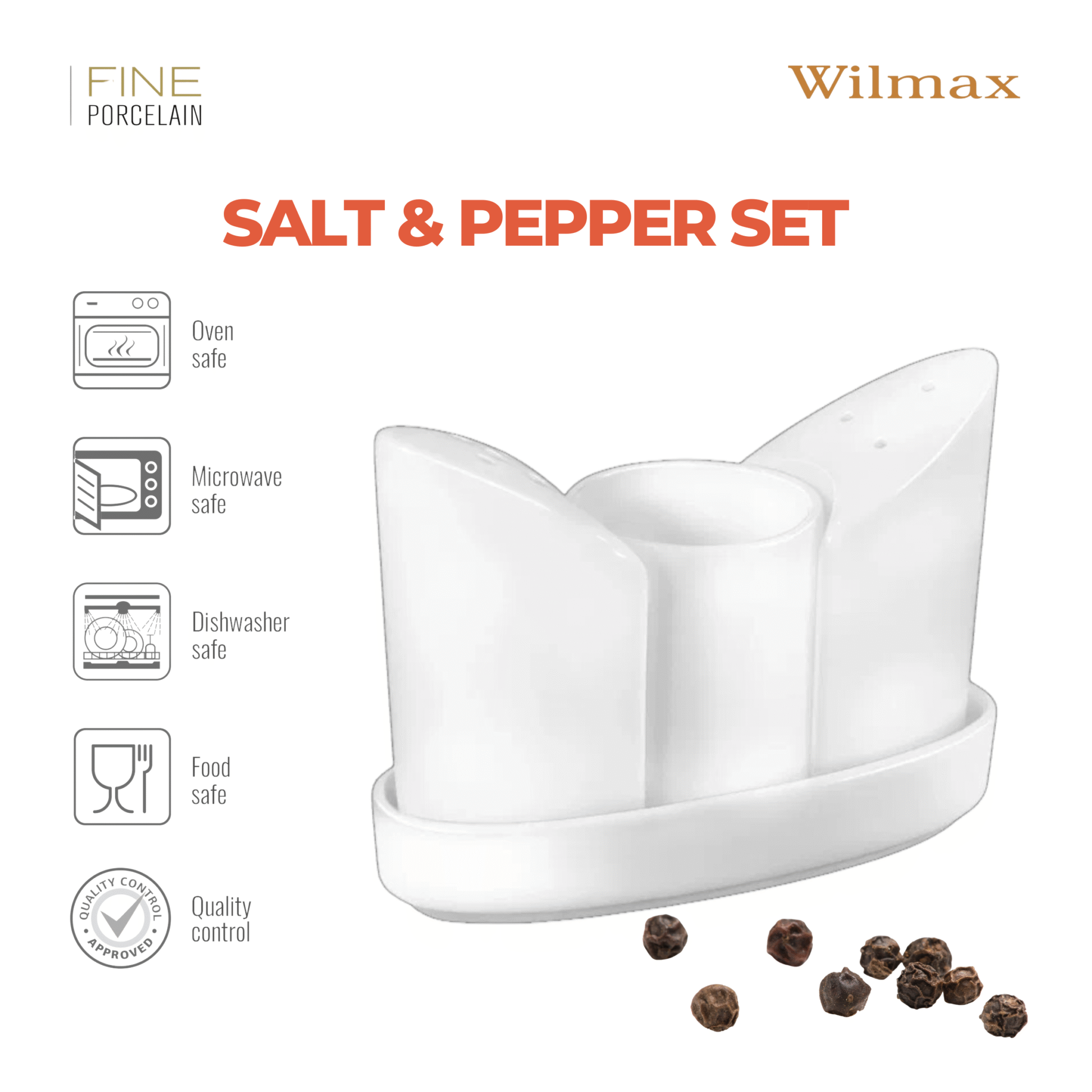 Wilmax Salz- und Pfefferstreuer Set Porzellan Weiß WL-996117/1C