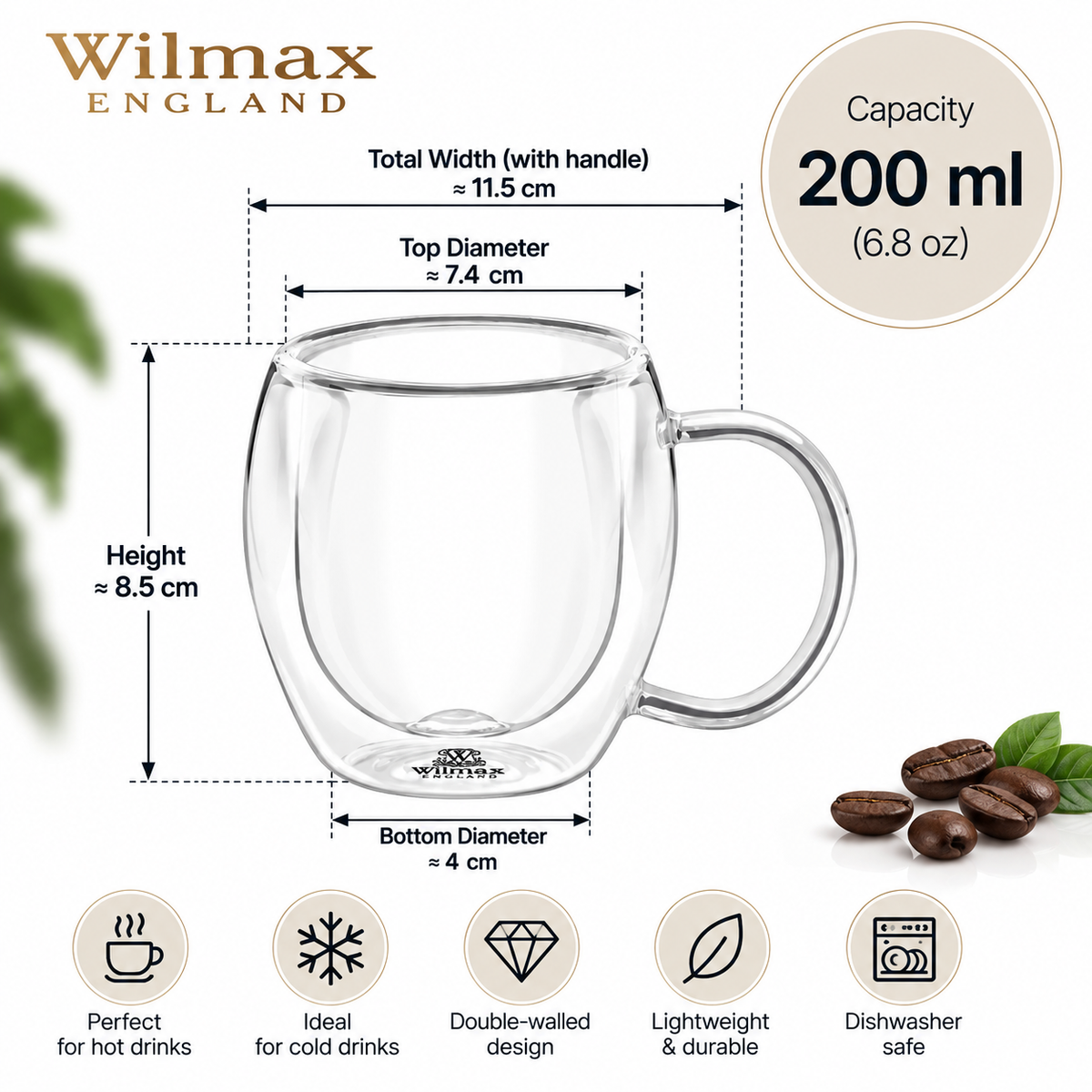 Wilmax Doppelwandige Tasse 200 ml Transparent aus Glas