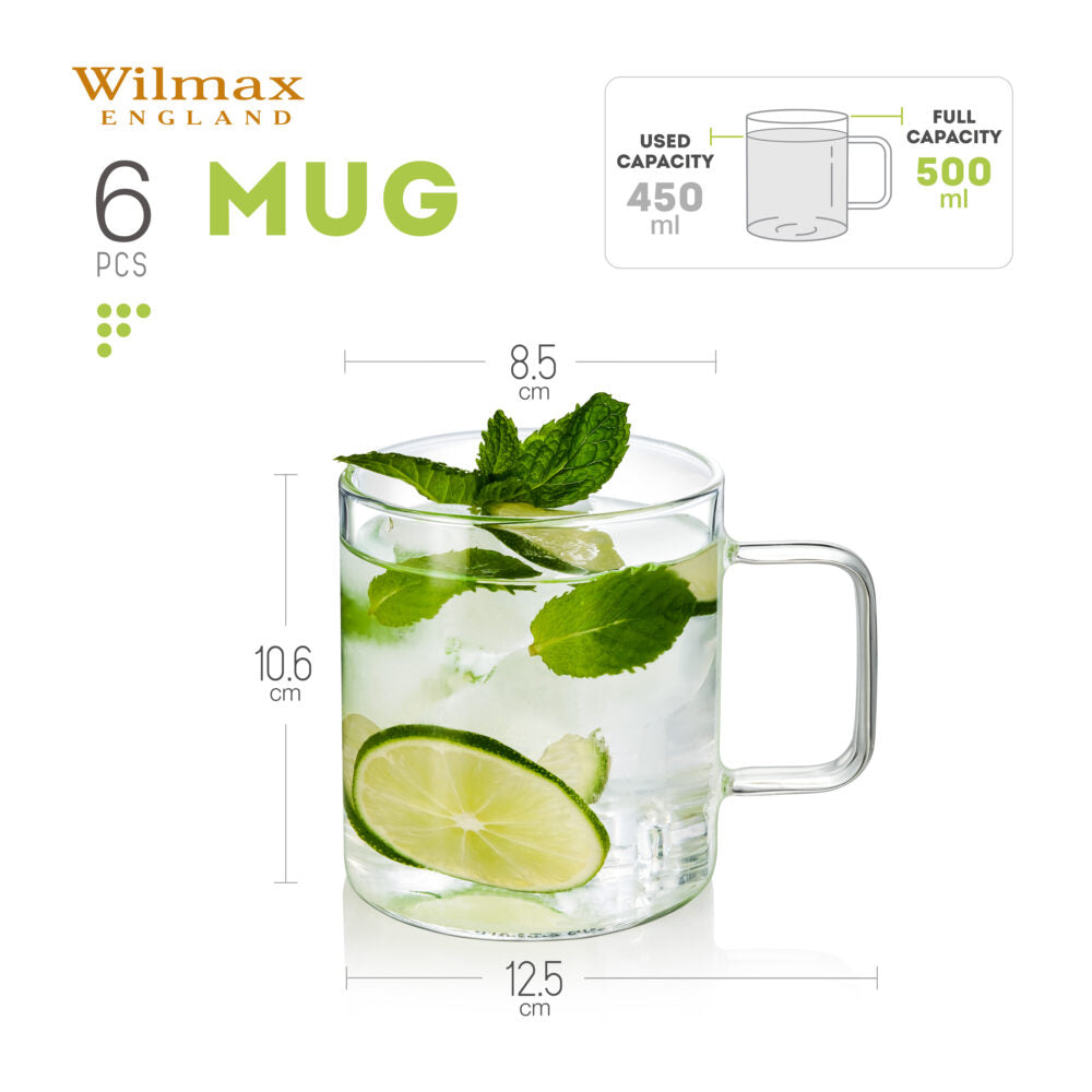 Wilmax Glasbecher 500 ml Borosilikatglas 6er Set WL-888608/A6