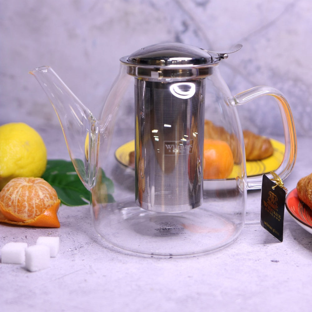Wilmax Teekanne 600 ml mit Edelstahlfilter Transparent aus Thermoglas