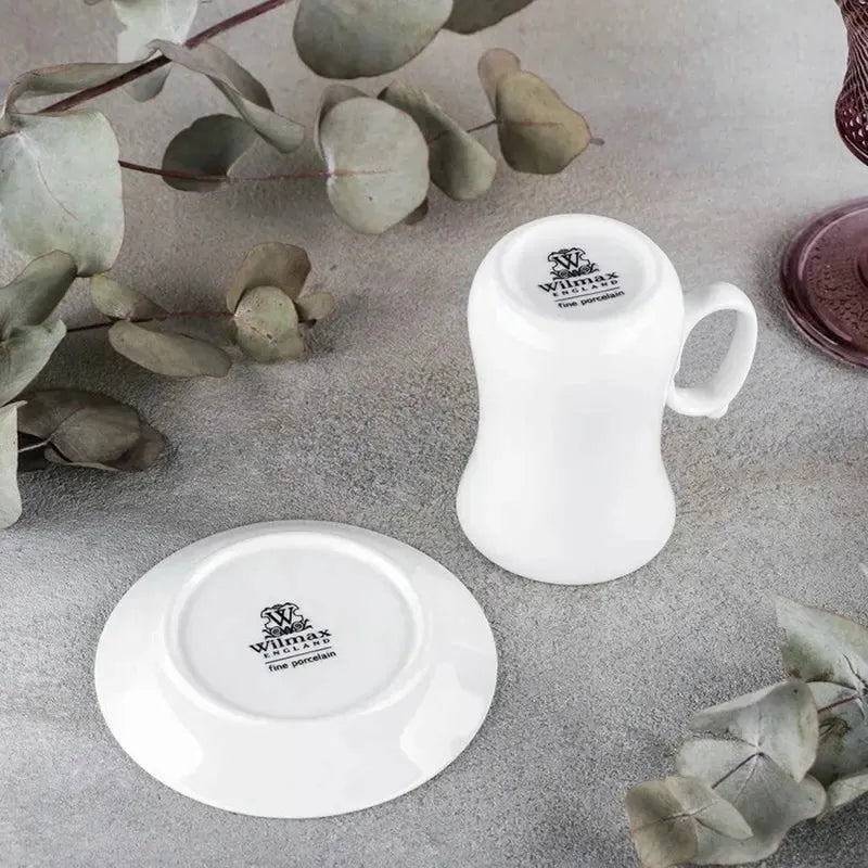 Wilmax Tasse mit Untertassen 6er-Set Weiß aus Porzellan