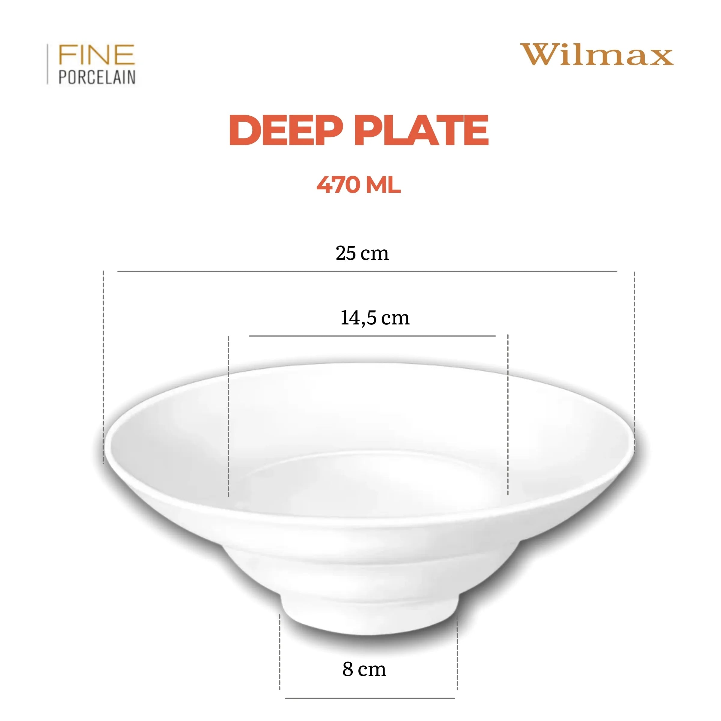 Wilmax Tiefer Teller 25 cm 470 ml Weiß aus Porzellan