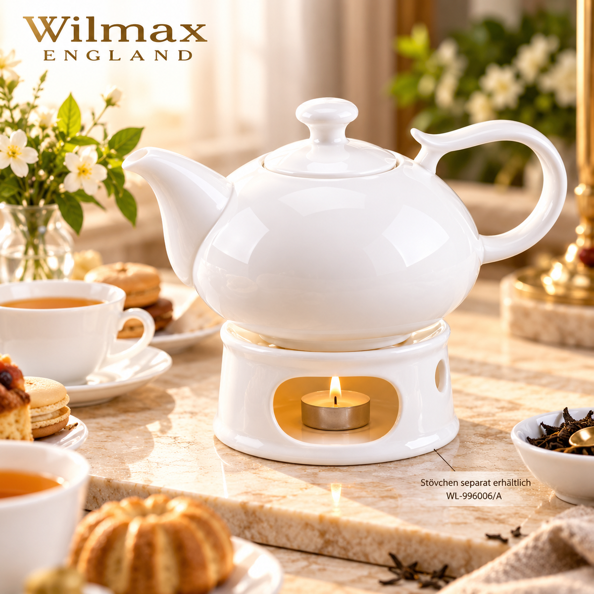 Wilmax Kaffee- und Teekanne mit integriertem Ausgusssieb 450 ml Weiß aus Porzellan