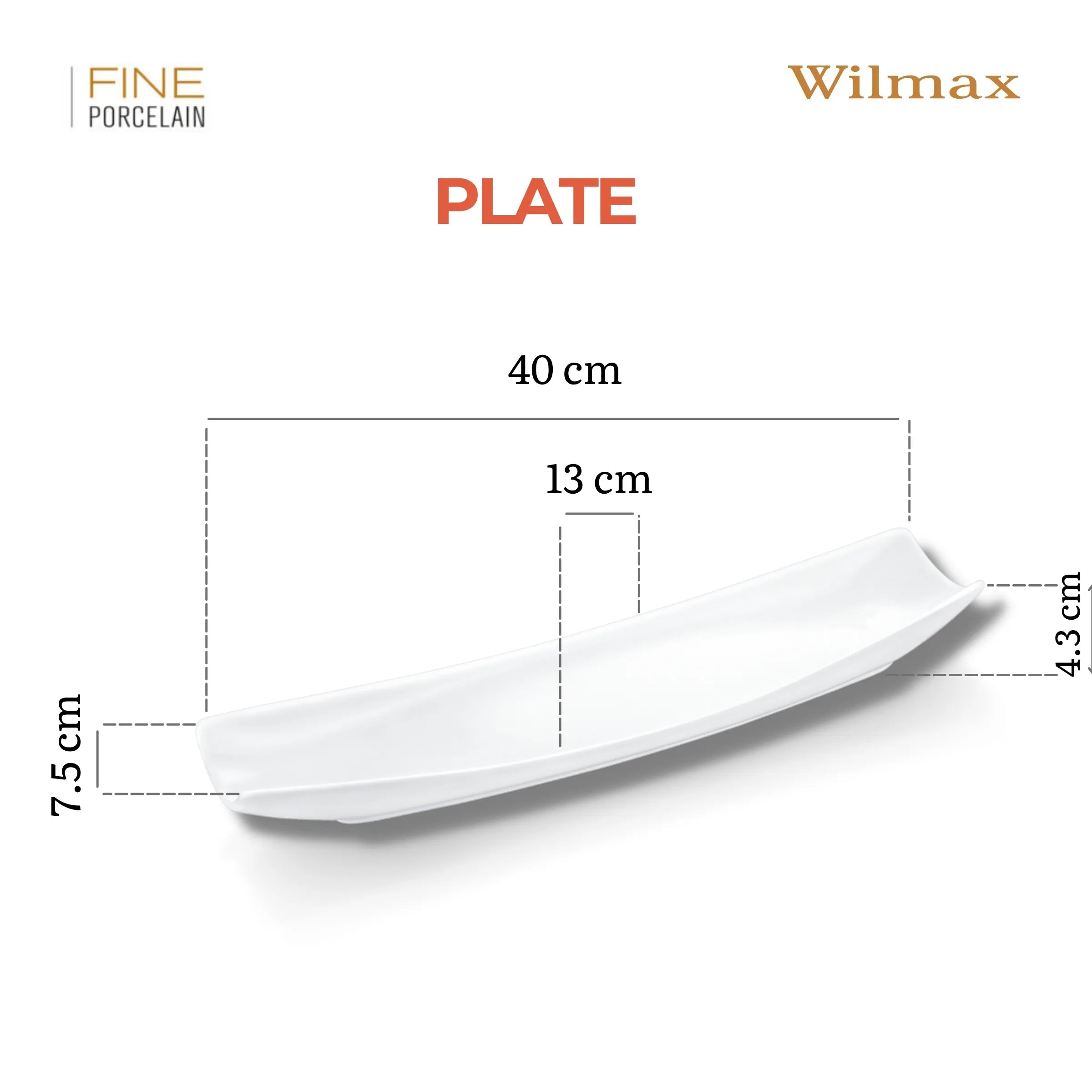 Wilmax Servierplatte 40,6 × 12,7 cm Weiß aus Porzellan