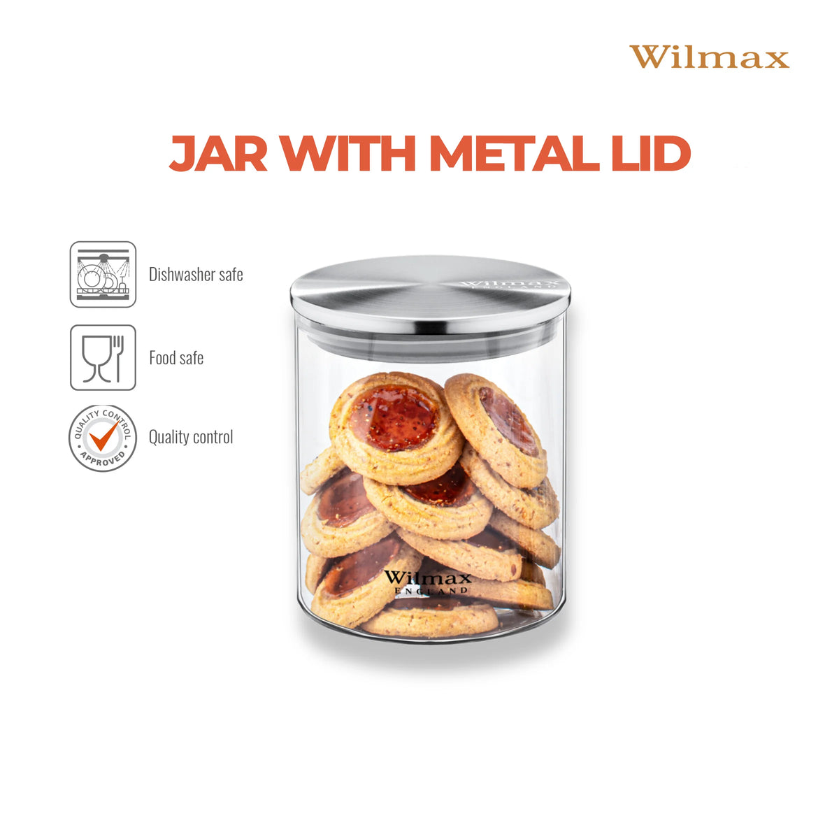Wilmax Vorratsglas 760 ml mit Edelstahldeckel Transparent