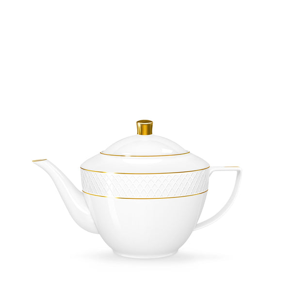 Wilmax Kaffee- und Teekanne mit integriertem Ausgusssieb 900 ml Weiß mit Golddekor aus Porzellan