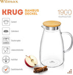 Wilmax Krug 1900 ml mit Bambusdeckel Transparent aus Thermoglas