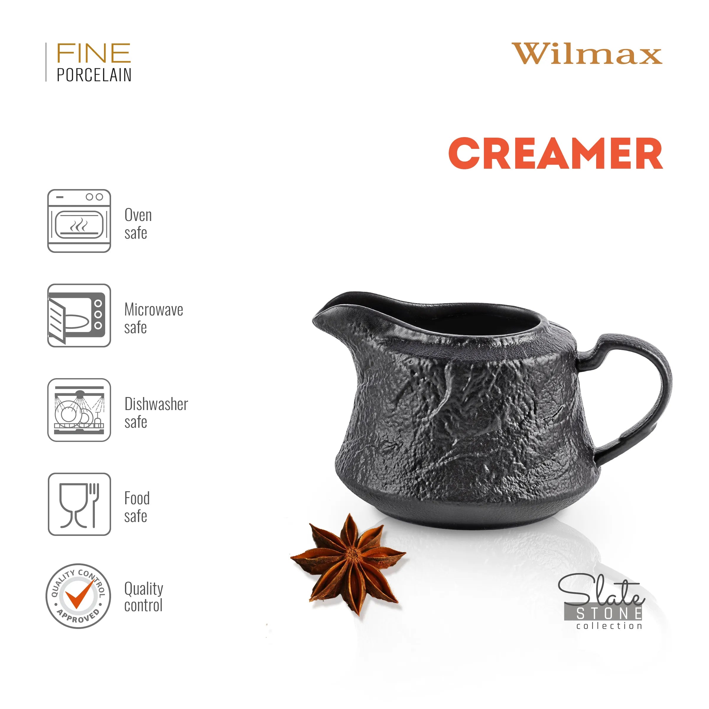 Wilmax Sahnekännchen 260 ml Schwarz aus Porzellan
