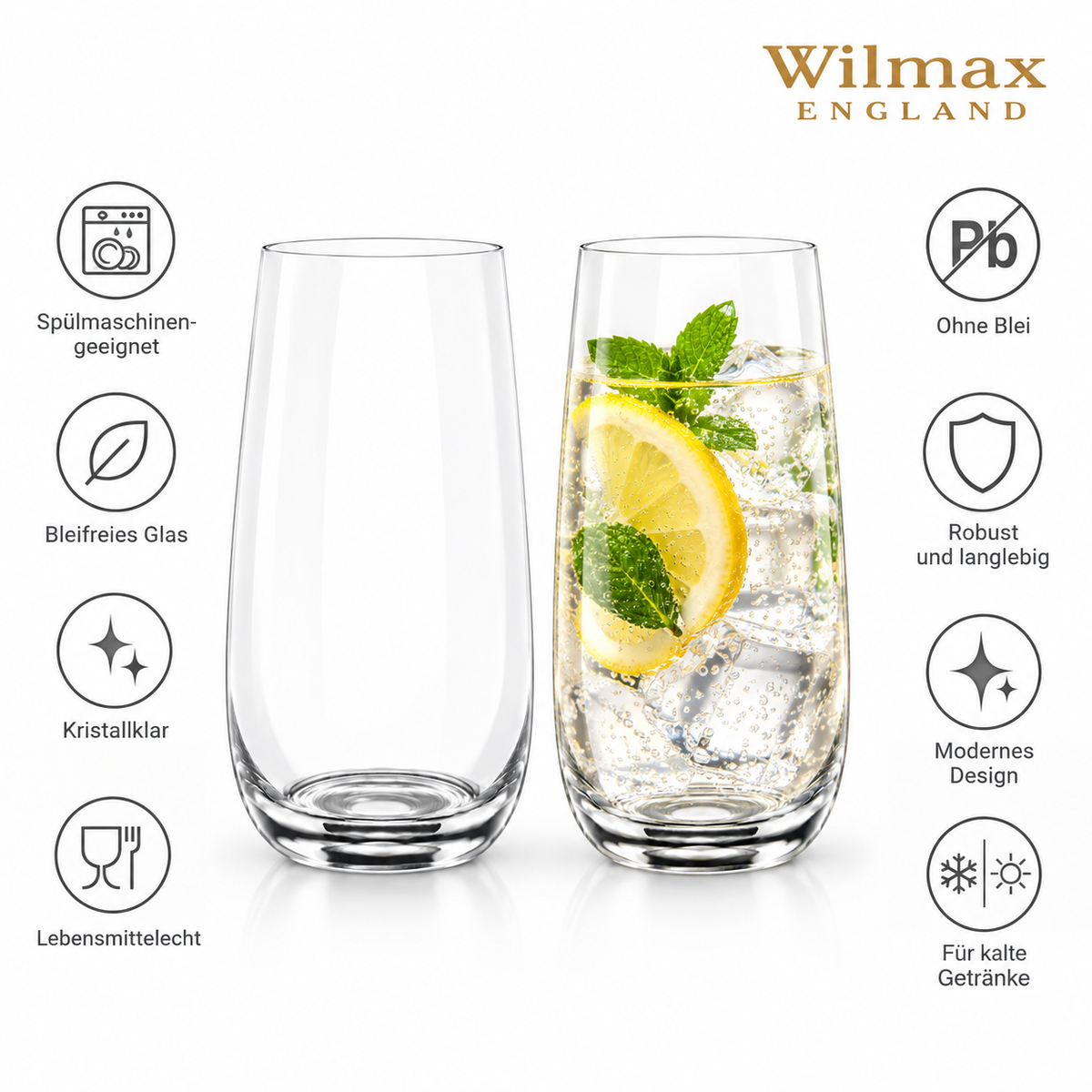 Wilmax Wasser& Saftgläser 500 ml 2er-Set Transparent aus Wilmax Crystalline-Serie