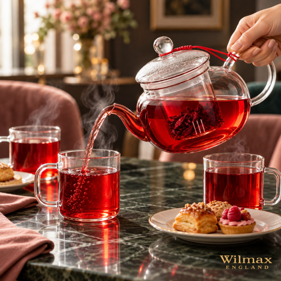 Wilmax Teekanne 1200 ml mit Glasfilter Transparent aus Thermoglas