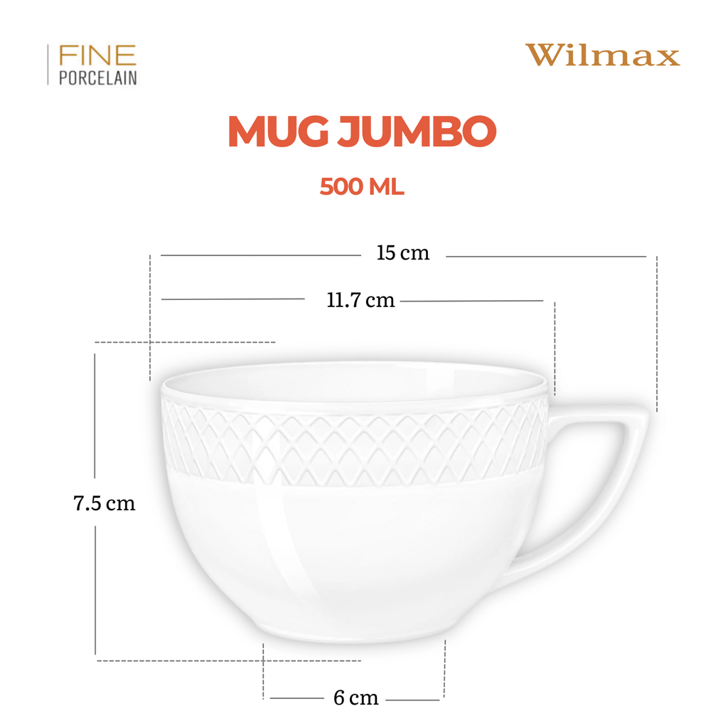 Wilmax Jumbotasse 500 ml 2er-Set Weiß aus Porzellan