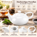 Wilmax Kaffee- und Teekanne mit integriertem Ausgusssieb 1150 ml Weiß aus Porzellan