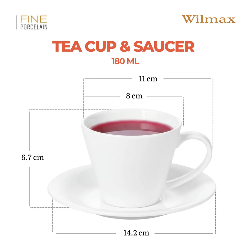 Wilmax Tasse mit Untertassen 180 ml 2er-Set Weiß aus Porzellan