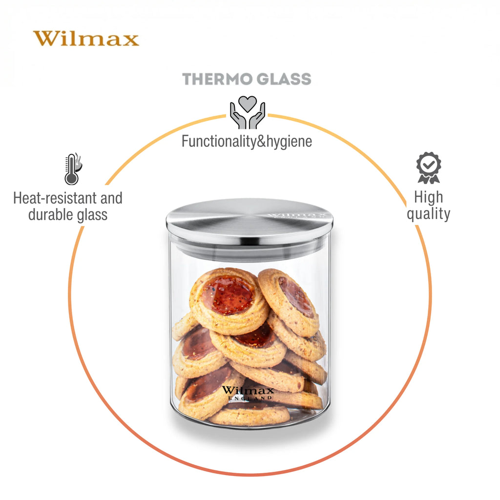 Wilmax Vorratsglas 760 ml mit Edelstahldeckel Transparent