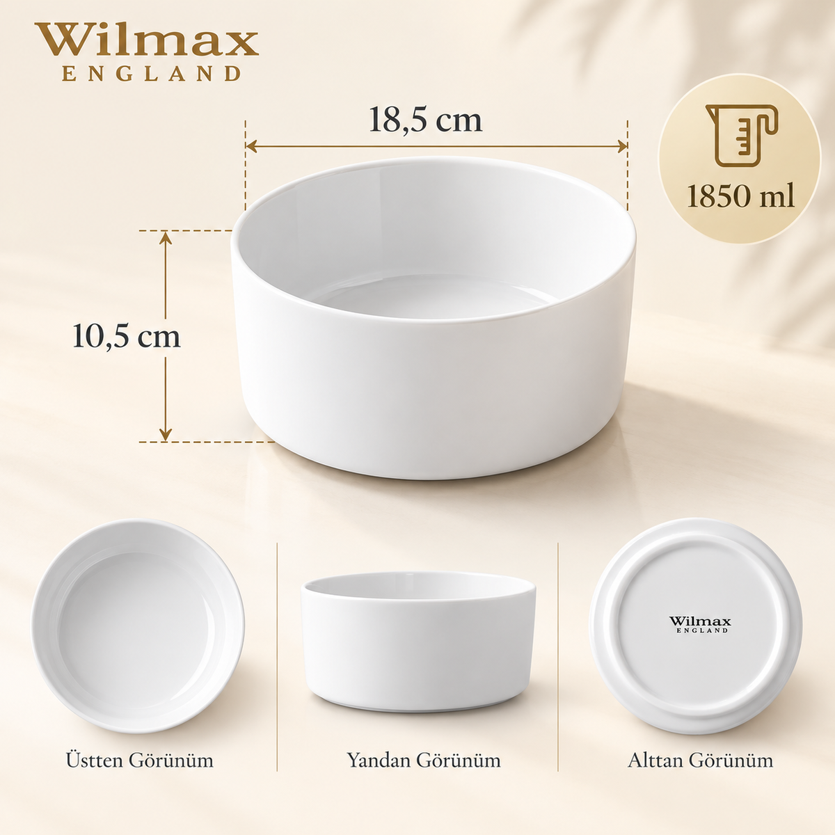 Wilmax Schale 18 cm 1850 ml Weiß aus Porzellan