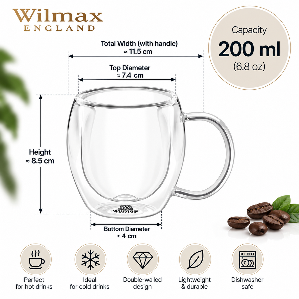 Wilmax Doppelwandige Tasse 200 ml 6er-Set Transparent